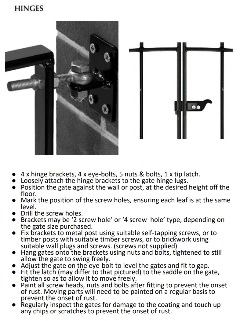 Illustration showing adjustable hinges for double driveway gates