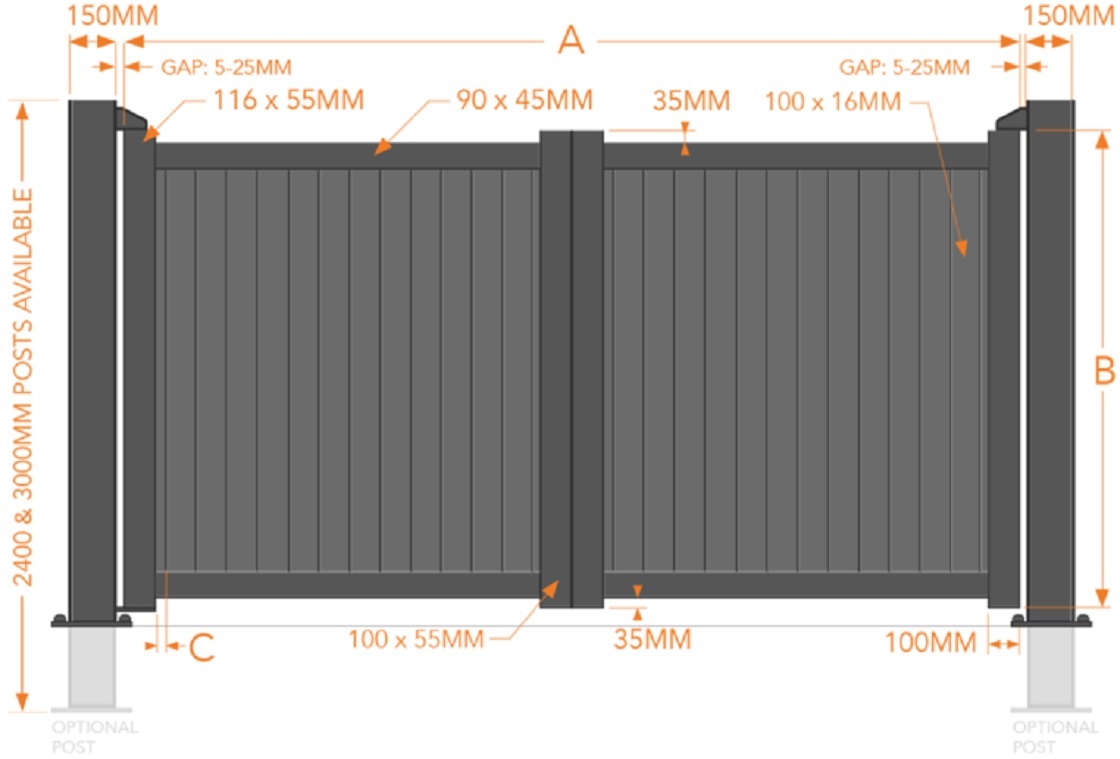 Vertical board aluminium driveway gates size options
