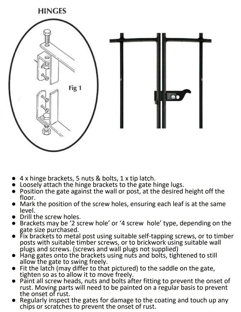 Fixed hinges for double gates diagram