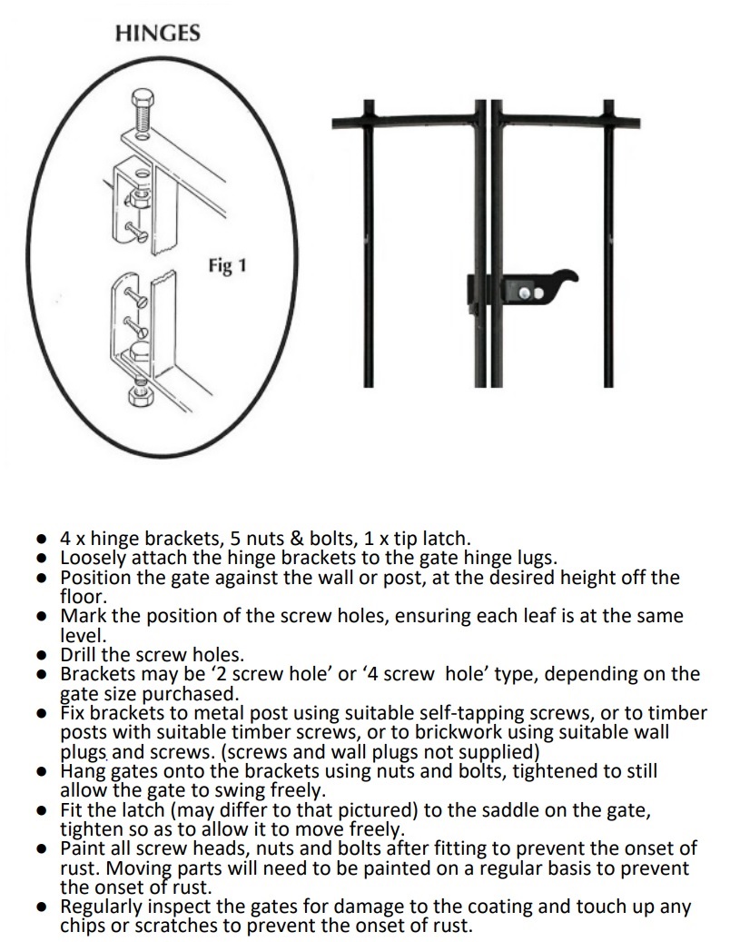 Fixed hinges and latch diagram for double gates