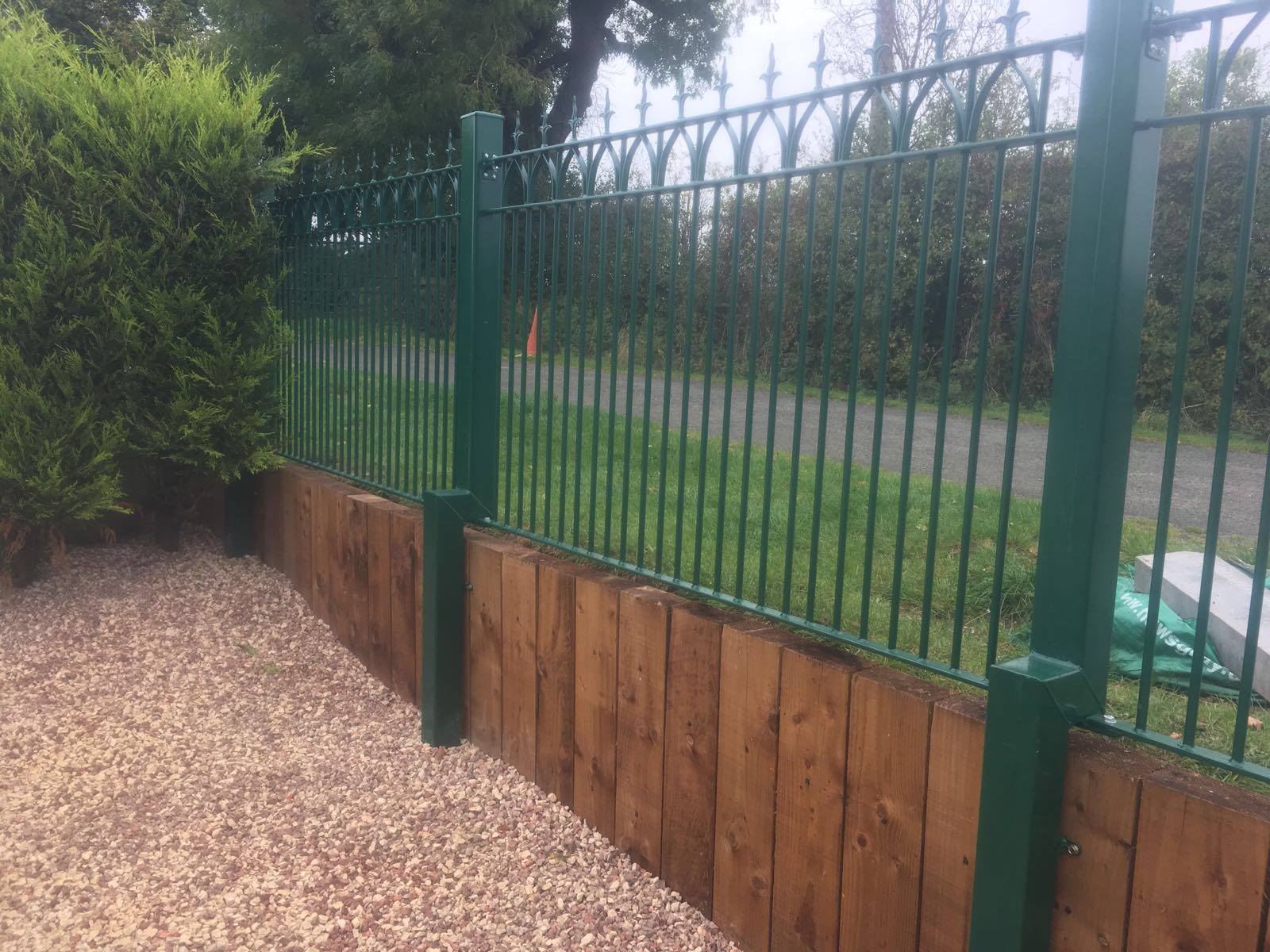 Gothic metal railings powder coated green