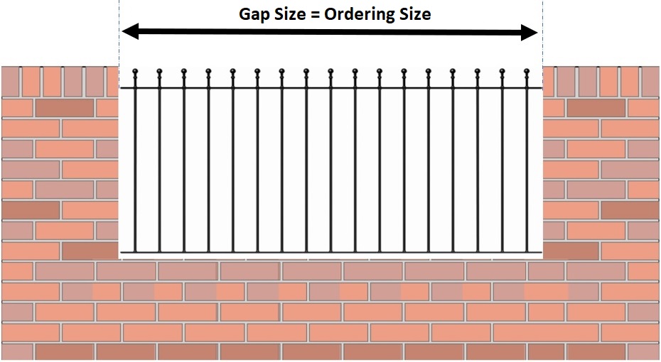 Metal railing measuring diagram - Installing between brick pillars