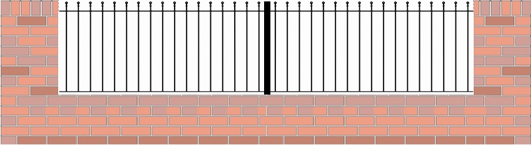 2 x metal railings and 1 x metal post ordering example - Installing between brick pillars