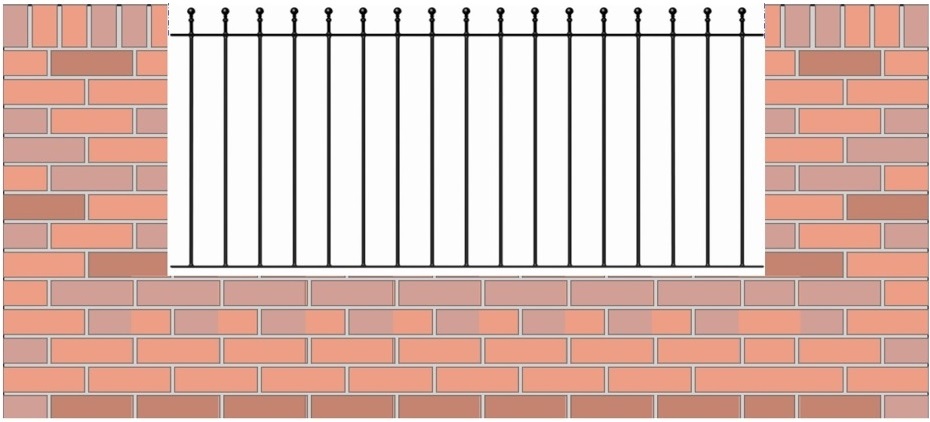 Single metal railing ordering example - Installing between brick pillars
