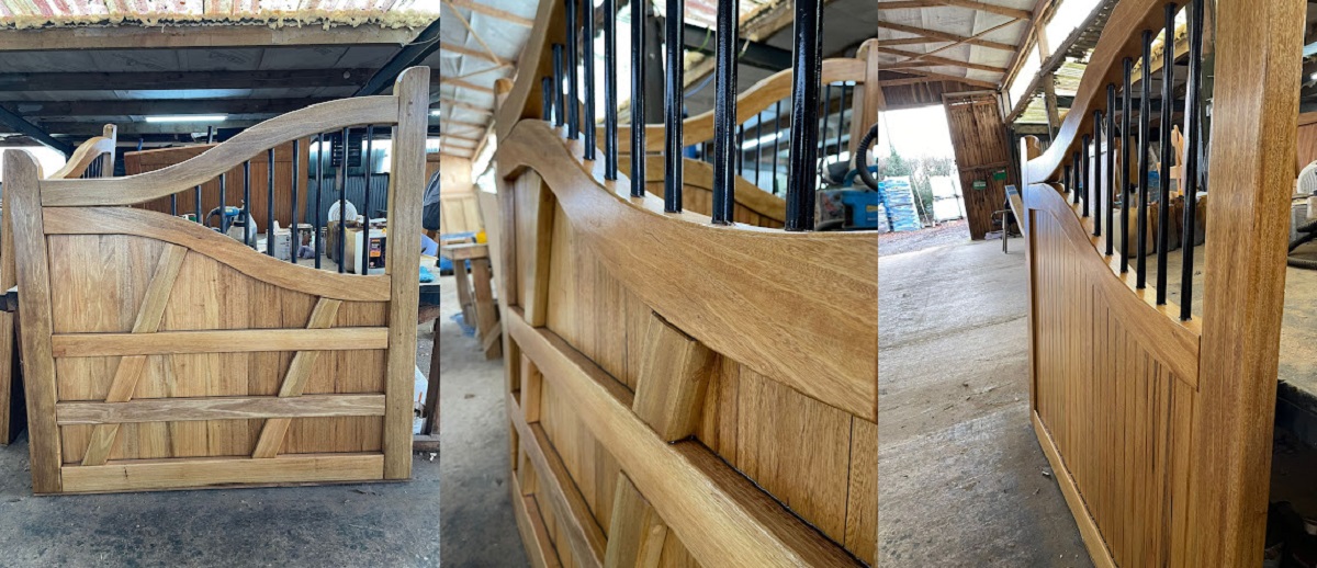 Close up images of oak gates in production