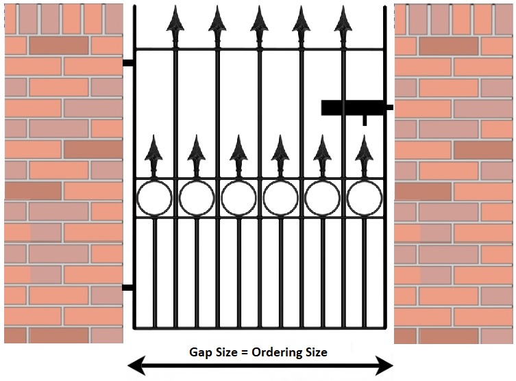 Single metal gate measuring diagram - fitted between brickwork