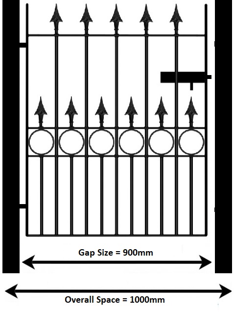Ordering example for a made to measure single metal gate fitted onto new metal posts