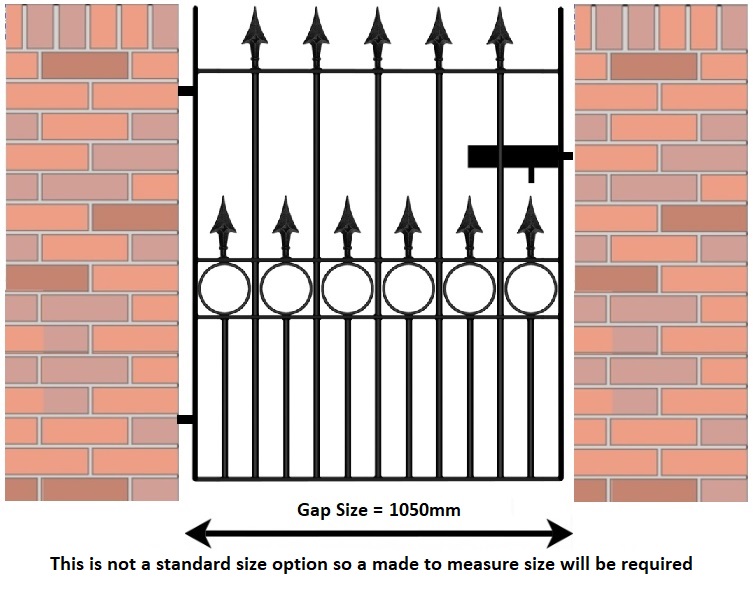 Ordering Example of a Made to Measure Single metal gate - fitted between brickwork