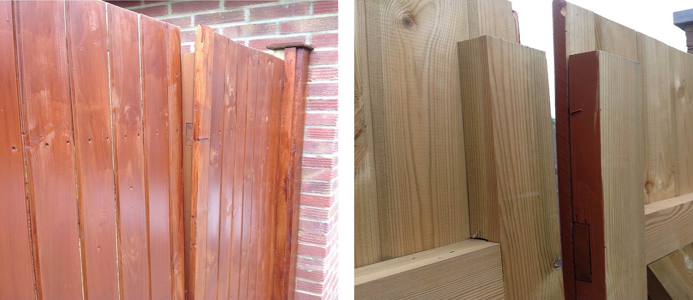 Timber gates that have twisted due to poor application of stain