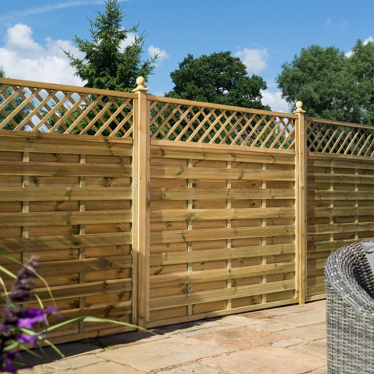 Halkin Pressure Treated Wooden Fence Panel with Trellis